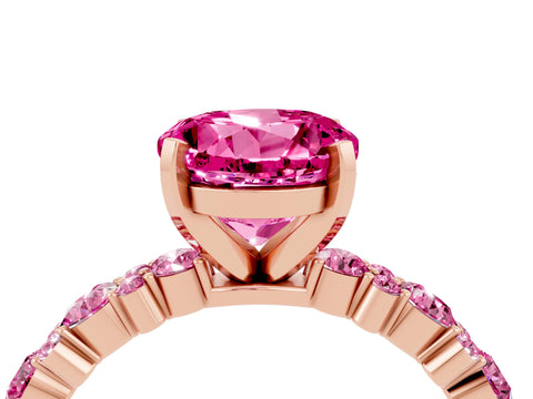 Rose gold Round Cut Pink Sapphire Solitaire with Side Stones, Pave Band, Four-Prong Setting_16