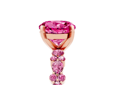Rose gold Round Cut Pink Sapphire Solitaire with Side Stones, Pave Band, Four-Prong Setting_17