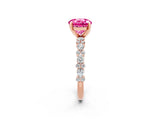 Rose gold Round Cut Pink Sapphire Solitaire with Side Stones, Pave Band, Four-Prong Setting_74
