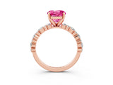 Rose gold Round Cut Pink Sapphire Solitaire with Side Stones, Pave Band, Four-Prong Setting_75