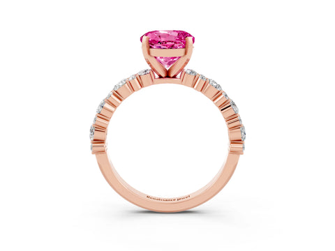 Rose gold Round Cut Pink Sapphire Solitaire with Side Stones, Pave Band, Four-Prong Setting_75