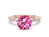 Rose gold Round Cut Pink Sapphire Solitaire with Side Stones on a Pavé Band and Four-Prong Setting_24