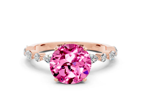 Rose gold Round Cut Pink Sapphire Solitaire with Side Stones on a Pavé Band and Four-Prong Setting_24