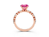 Rose gold Round Cut Pink Sapphire Solitaire with Side Stones on a Pavé Band and Four-Prong Setting_27