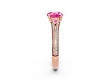 Rose gold Round Cut Pink Sapphire Split Shank Engagement Ring with Pavé Band_26