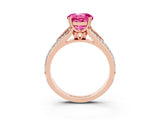 Rose gold Round Cut Pink Sapphire Split Shank Engagement Ring with Pavé Band_27