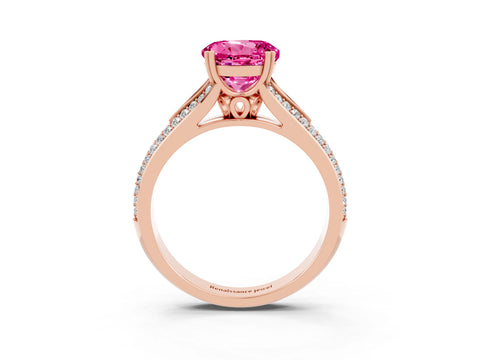 Rose gold Round Cut Pink Sapphire Split Shank Engagement Ring with Pavé Band_27