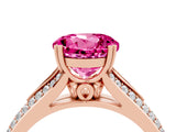 Rose gold Round Cut Pink Sapphire Split Shank Engagement Ring with Pavé Band_28