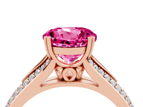 Rose gold Round Cut Pink Sapphire Split Shank Engagement Ring with Pavé Band_28