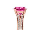 Rose gold Round Cut Pink Sapphire Split Shank Engagement Ring with Pavé Band_29