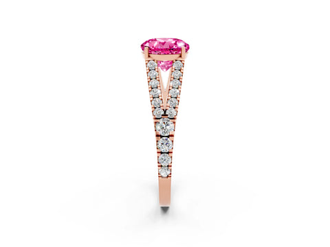 Rose gold Round Cut Pink Sapphire Split Shank Pavé Engagement Ring with Four-Prong Setting_14