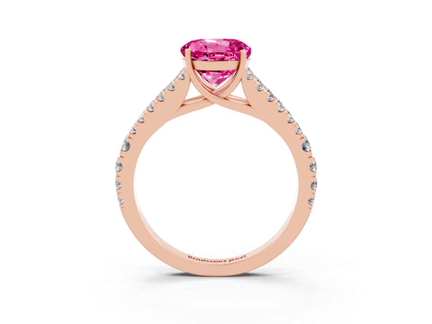 Rose gold Round Cut Pink Sapphire Split Shank Pavé Engagement Ring with Four-Prong Setting_15