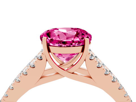 Rose gold Round Cut Pink Sapphire Split Shank Pavé Engagement Ring with Four-Prong Setting_16
