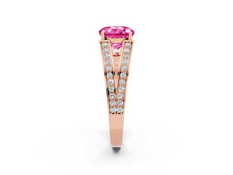 Rose gold Round Cut Pink Sapphire Split Shank Ring with Pavé Band and Four-Prong Setting_2