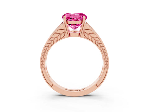 Rose gold Round Cut Pink Sapphire Split Shank Ring with Pavé Band and Four-Prong Setting_3