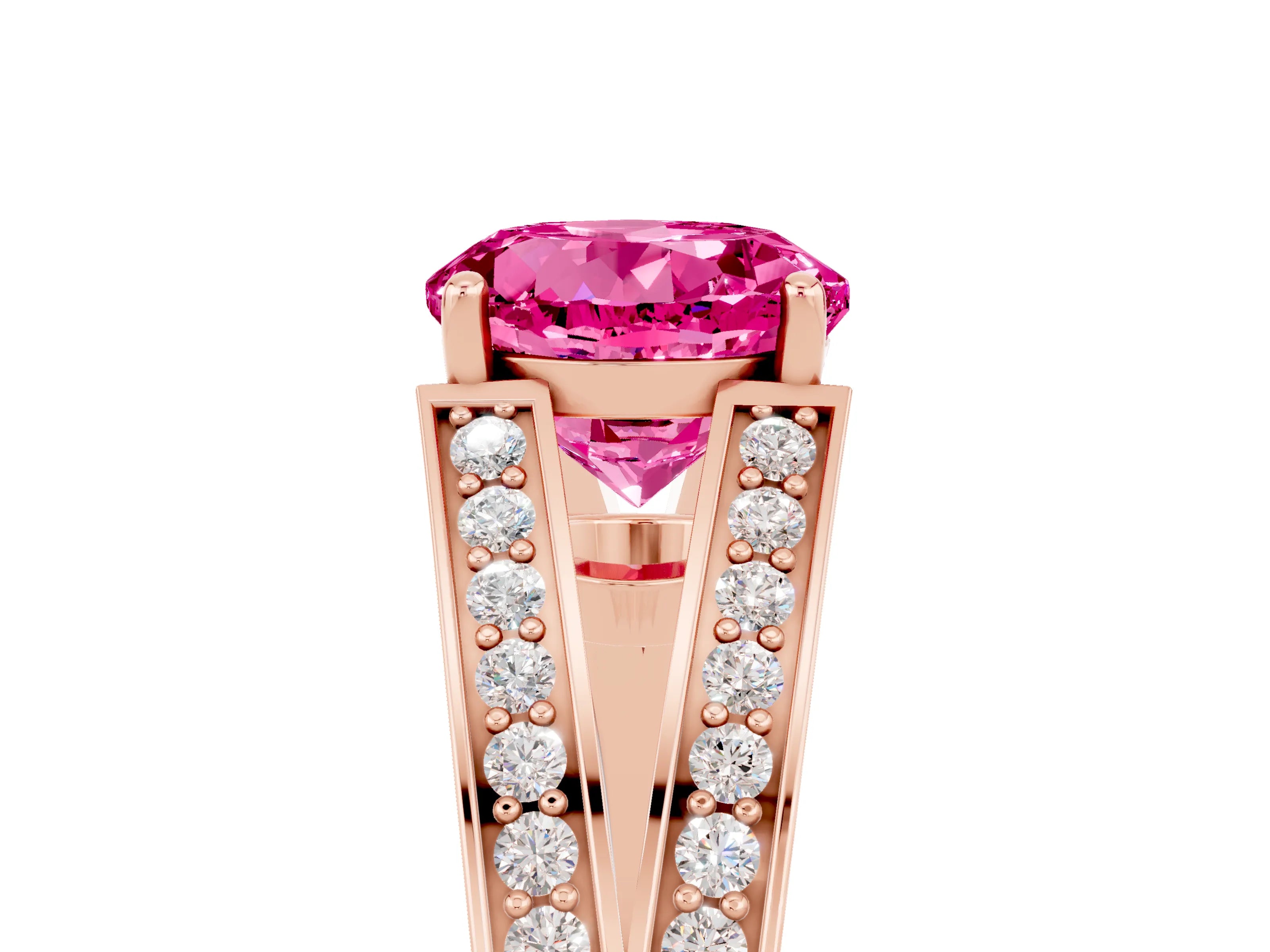 Rose gold Round Cut Pink Sapphire Split Shank Ring with Pavé Band and Four-Prong Setting_5
