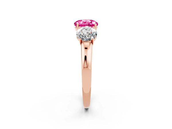 Rose gold Round Cut Pink Sapphire Three-Stone Ring with Four-Prong Setting and Classic Band