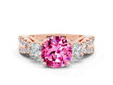 Rose gold Round Cut Pink Sapphire Three-Stone Ring with Pavé Split Shank and Four-Prong Setting_24