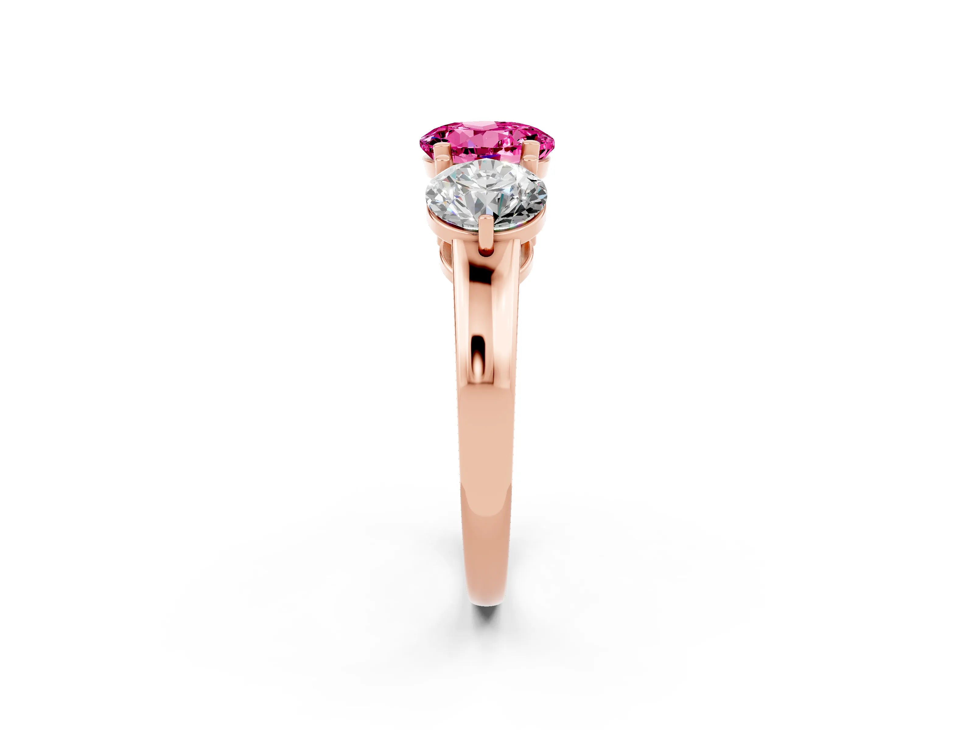 Rose gold Round Cut Pink Sapphire Three-Stone Ring with Prong Setting and Classic Band_2
