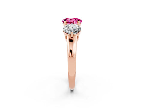 Rose gold Round Cut Pink Sapphire Three-Stone Ring with Prong Setting and Classic Band_2