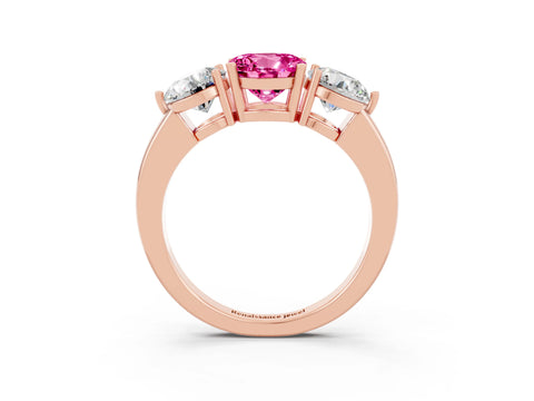 Rose gold Round Cut Pink Sapphire Three-Stone Ring with Prong Setting and Classic Band_3