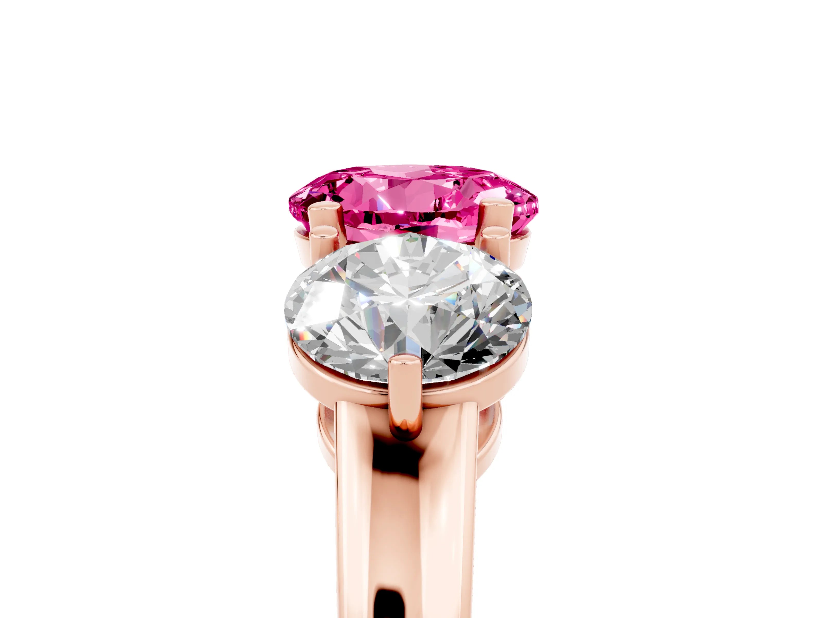 Rose gold Round Cut Pink Sapphire Three-Stone Ring with Prong Setting and Classic Band_5