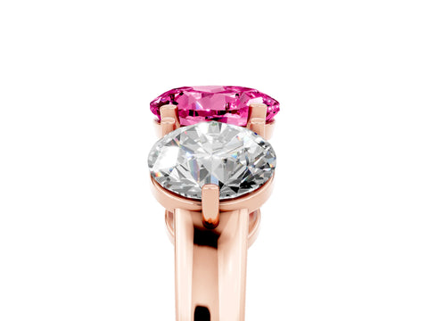Rose gold Round Cut Pink Sapphire Three-Stone Ring with Prong Setting and Classic Band_5