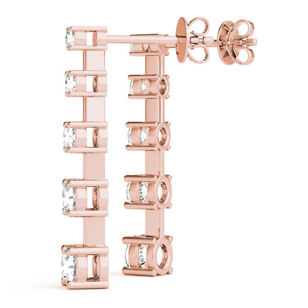 Rose gold Round Cut Prong Set Diamond Drop Earrings 1