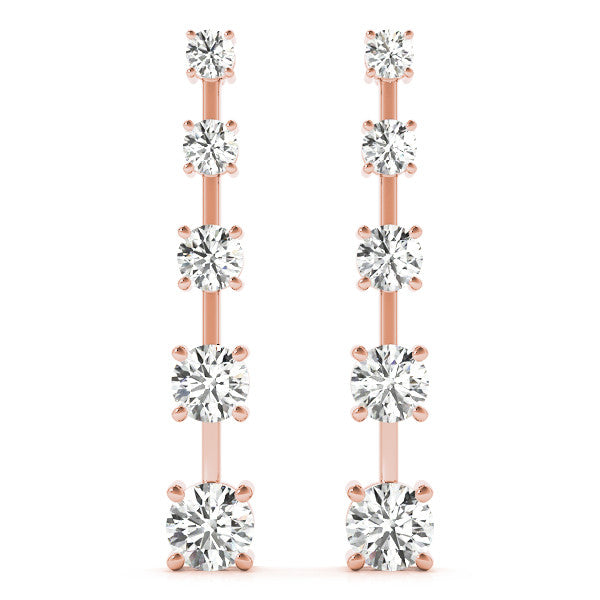 Rose gold Round Cut Prong Set Diamond Drop Earrings