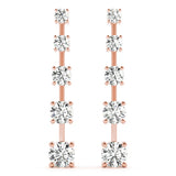 Rose gold Round Cut Prong Set Diamond Drop Earrings