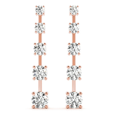Rose gold Round Cut Prong Set Diamond Drop Earrings