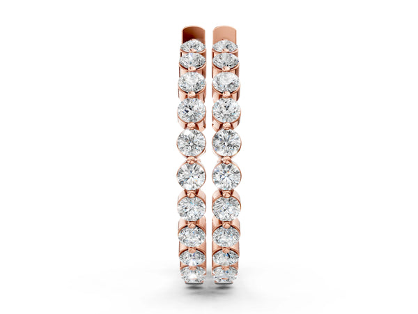 Rose gold Round Cut Prong Set Diamond Hoop Earrings