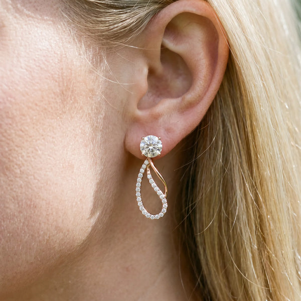 Rose gold Round Cut Prong Set Diamond Infinity Drop Earrings
