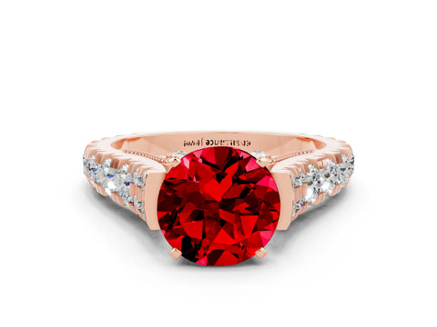 Rose gold Round Cut Ruby Classic Solitaire Ring with Pavé Band and Four-Prong Setting_10
