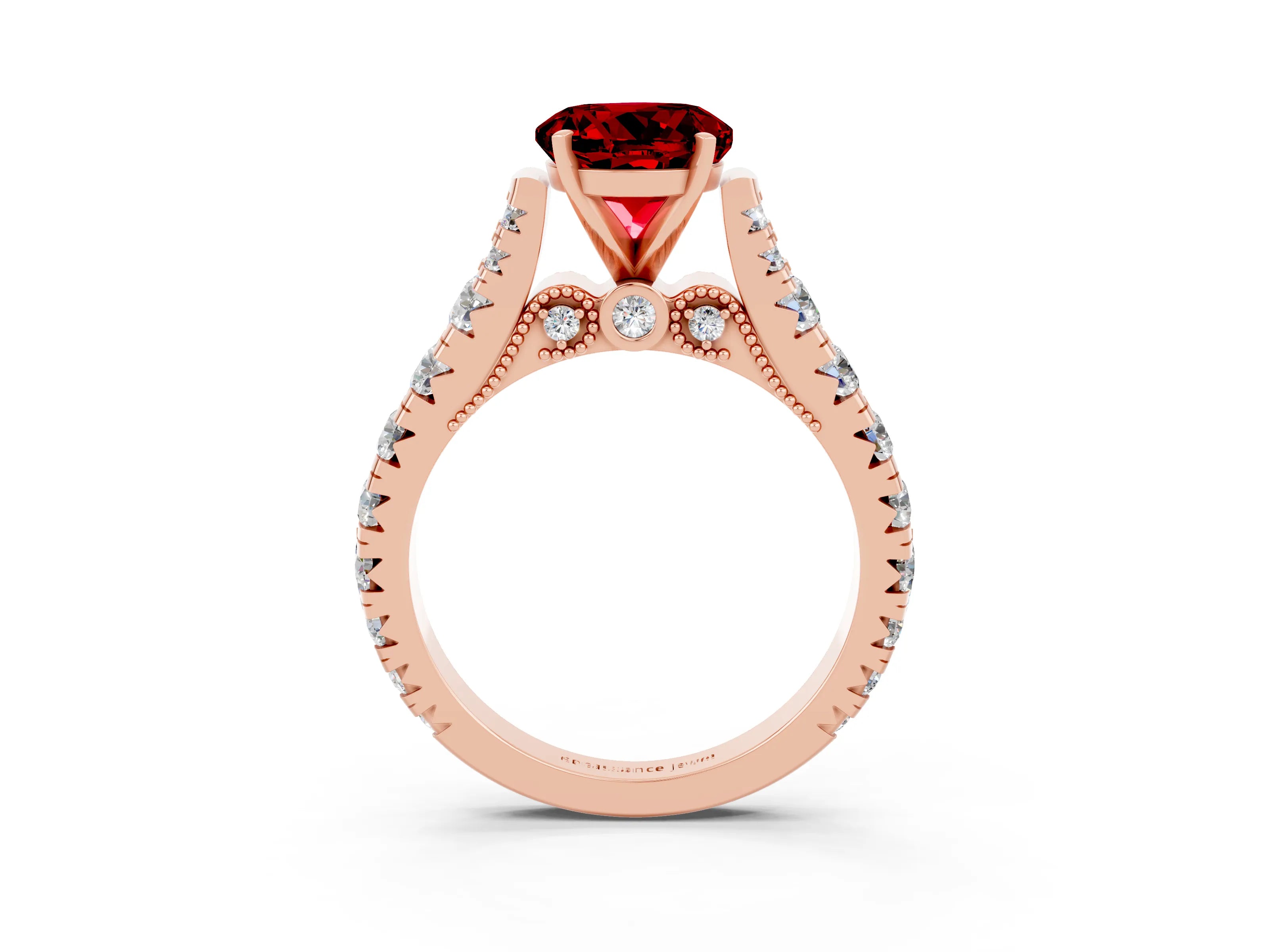 Rose gold Round Cut Ruby Classic Solitaire Ring with Pavé Band and Four-Prong Setting_13