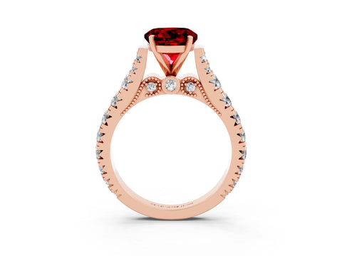 Rose gold Round Cut Ruby Classic Solitaire Ring with Pavé Band and Four-Prong Setting_13