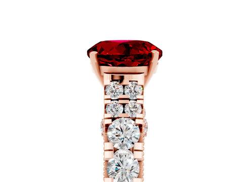 Rose gold Round Cut Ruby Classic Solitaire Ring with Pavé Band and Four-Prong Setting_15