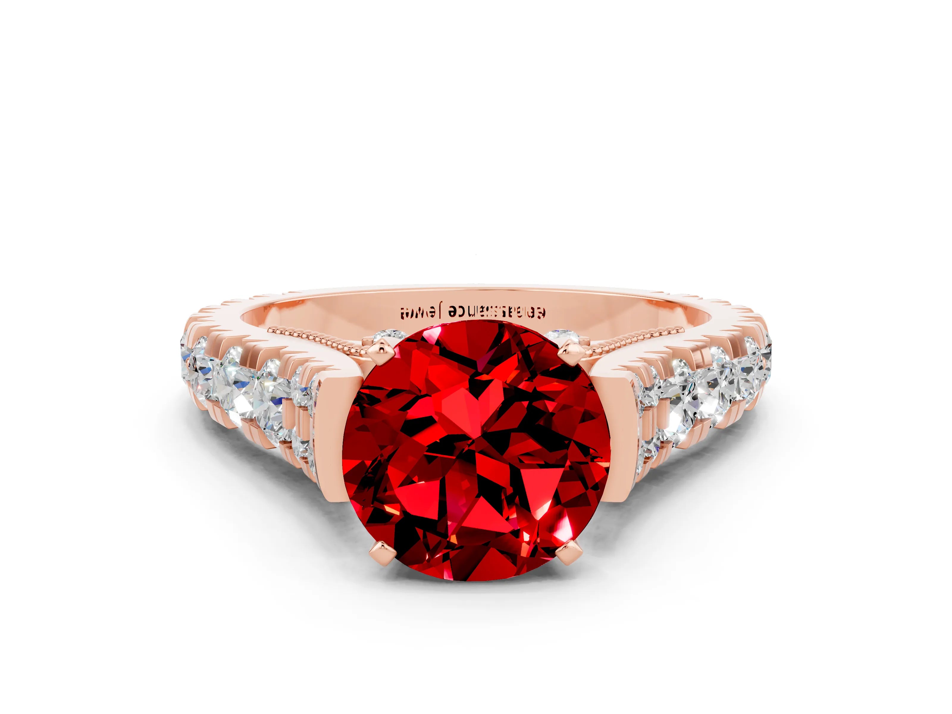 Rose gold Round Cut Ruby Classic Solitaire Ring with Pavé Band and Four-Prong Setting_22