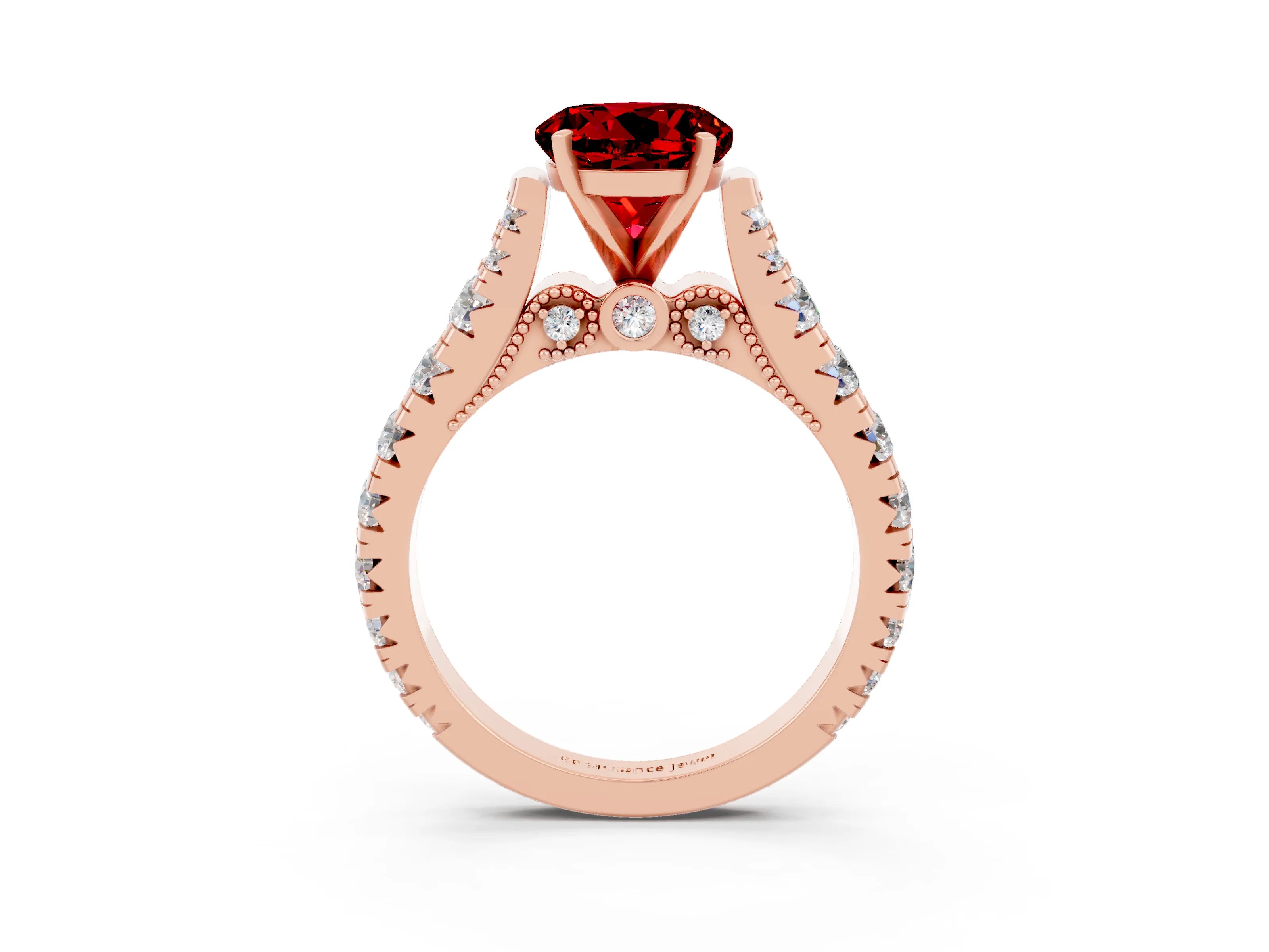 Rose gold Round Cut Ruby Classic Solitaire Ring with Pavé Band and Four-Prong Setting_3