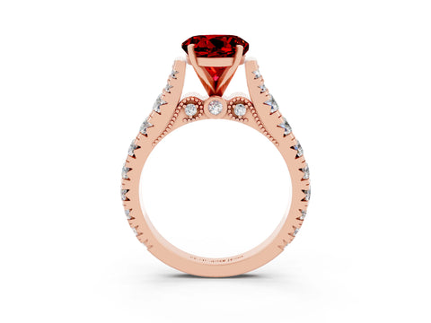 Rose gold Round Cut Ruby Classic Solitaire Ring with Pavé Band and Four-Prong Setting_3