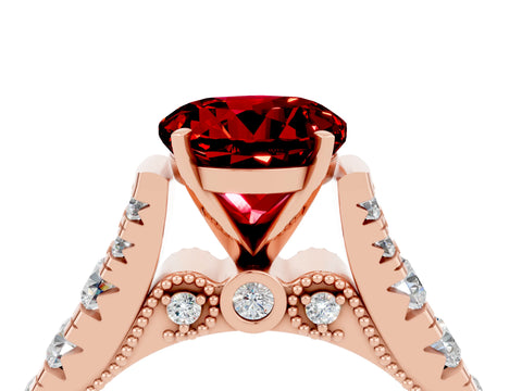 Rose gold Round Cut Ruby Classic Solitaire Ring with Pavé Band and Four-Prong Setting_4