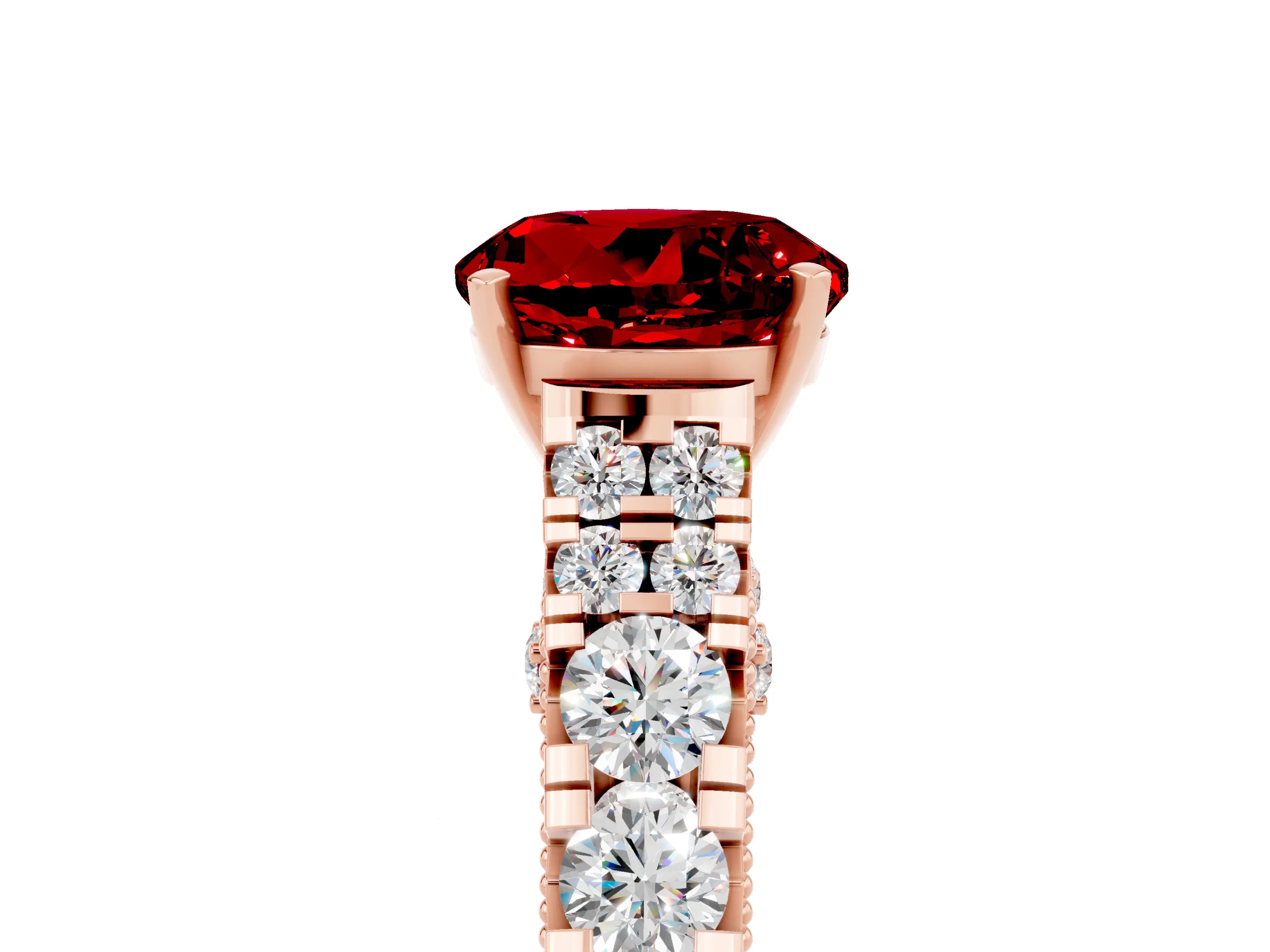 Rose gold Round Cut Ruby Classic Solitaire Ring with Pavé Band and Four-Prong Setting_5