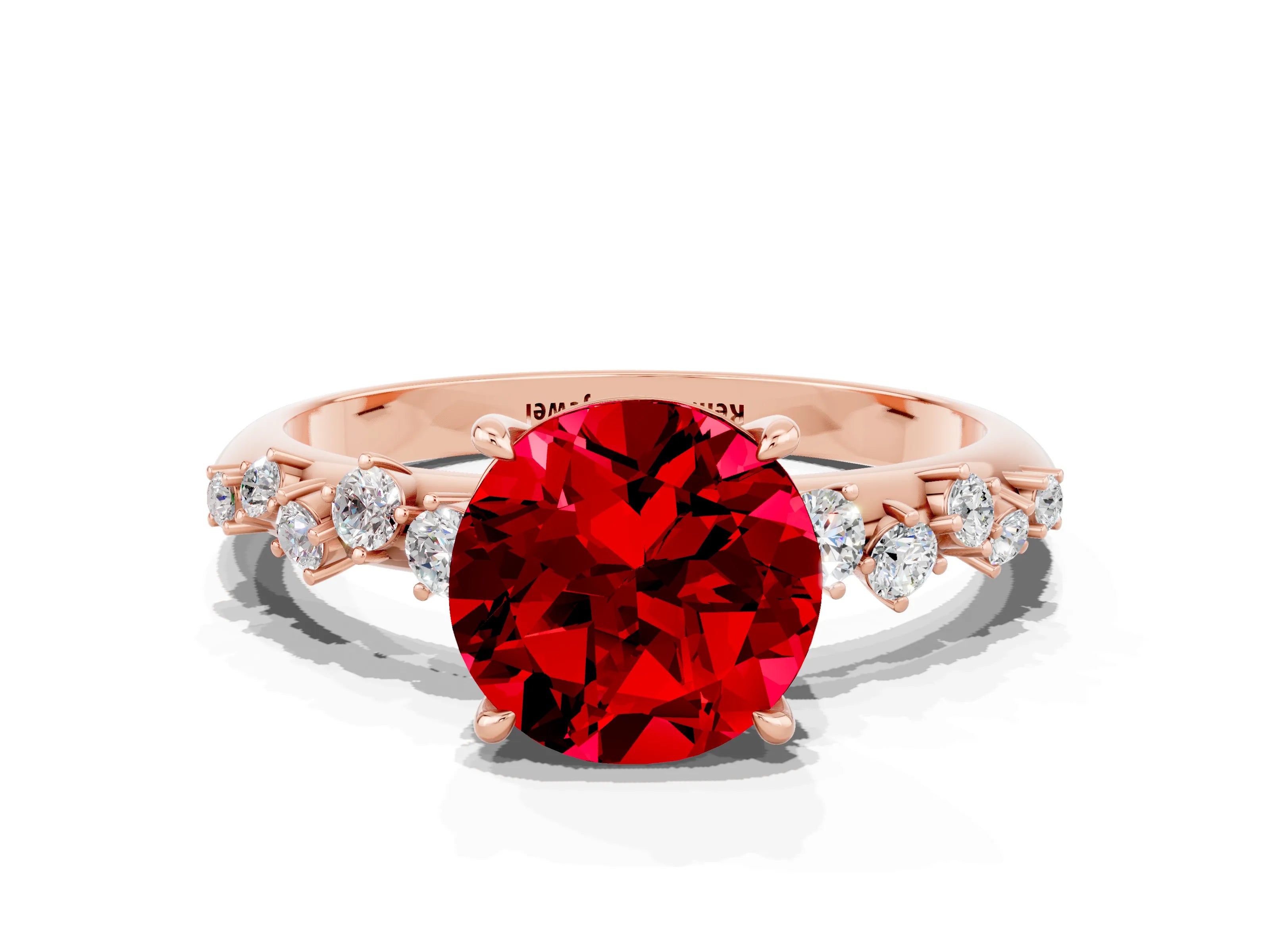 Rose gold Round Cut Ruby Cluster Side Stone Solitaire Ring with Prong Setting_24