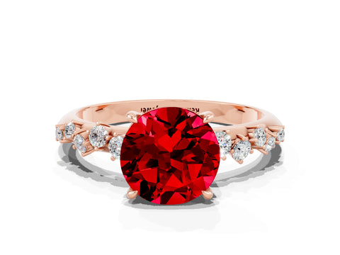 Rose gold Round Cut Ruby Cluster Side Stone Solitaire Ring with Prong Setting_24