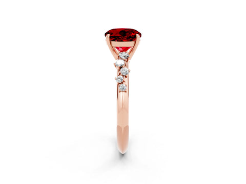 Rose gold Round Cut Ruby Cluster Side Stone Solitaire Ring with Prong Setting_26