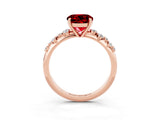 Rose gold Round Cut Ruby Cluster Side Stone Solitaire Ring with Prong Setting_27
