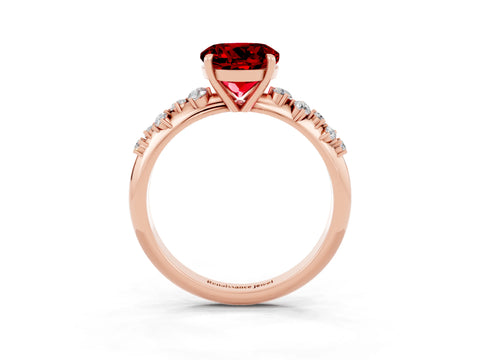 Rose gold Round Cut Ruby Cluster Side Stone Solitaire Ring with Prong Setting_27