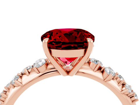Rose gold Round Cut Ruby Cluster Side Stone Solitaire Ring with Prong Setting_28