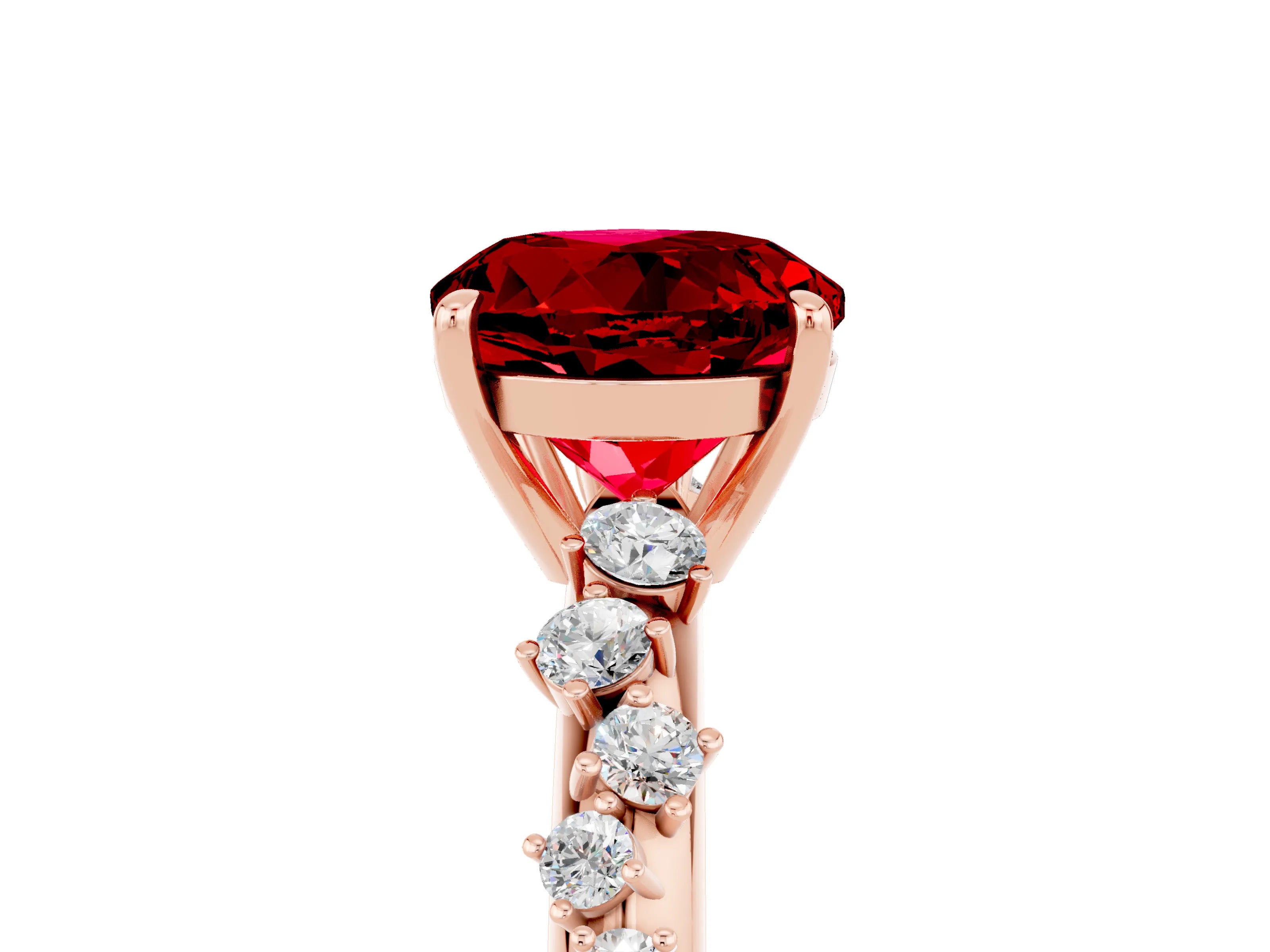 Rose gold Round Cut Ruby Cluster Side Stone Solitaire Ring with Prong Setting_29