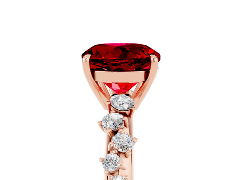 Rose gold Round Cut Ruby Cluster Side Stone Solitaire Ring with Prong Setting_29